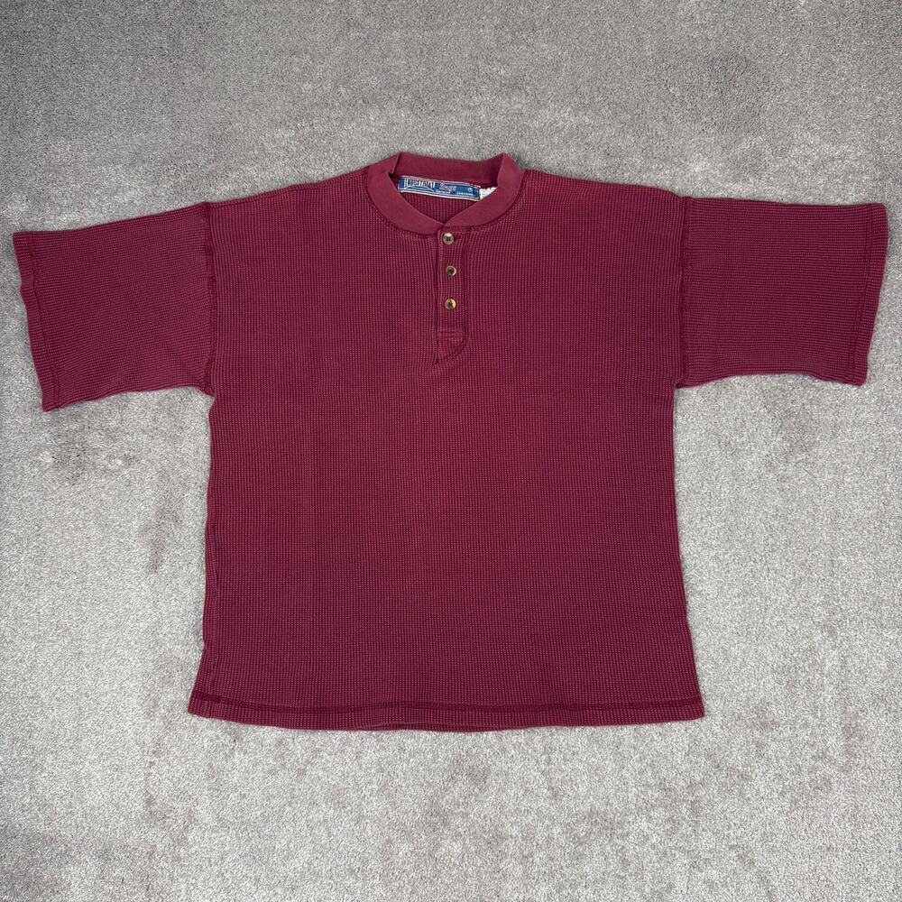 Burgundy Vintage Waffle Knit Shirt Size L 1/4 Button Up Indie Skate Grunge